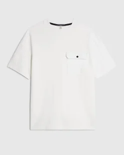 White Slim Fit Cotton Textured Pocket T-Shirt