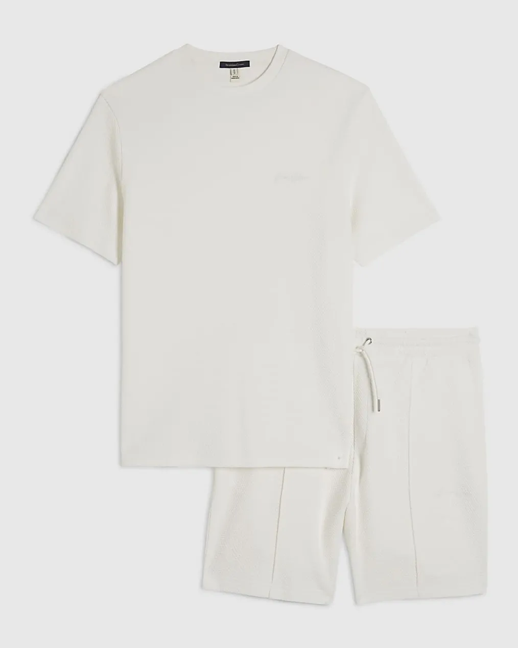 White Slim Fit Cotton Textured T-Shirt Set
