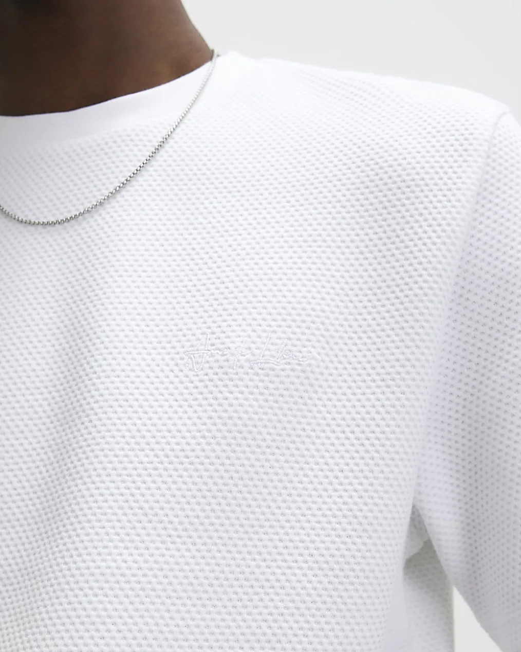 White Slim Fit Cotton Textured T-Shirt Set