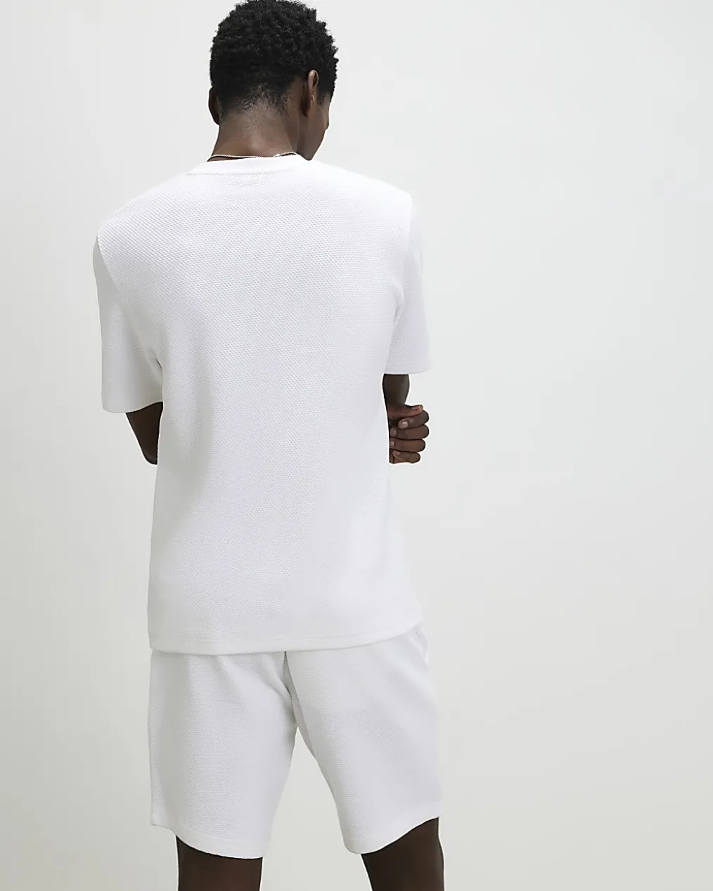 White Slim Fit Cotton Textured T-Shirt Set