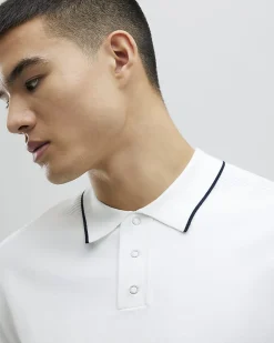 White Slim Fit Knitted Polo Shirt