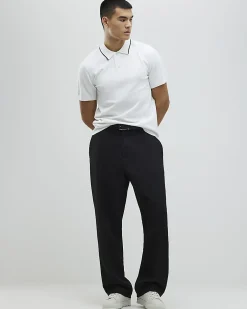 White Slim Fit Knitted Polo Shirt