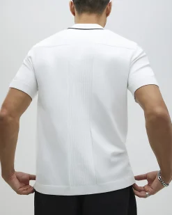 White Slim Fit Knitted Polo Shirt