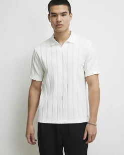 White Slim Fit Ottoman Open Neck Polo Shirt