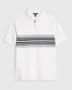 White Slim Fit Stripe Lightweight Polo Shirt