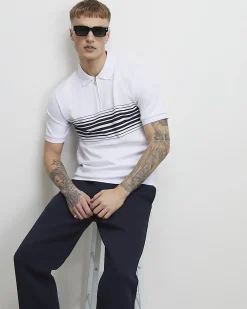 White Slim Fit Stripe Lightweight Polo Shirt