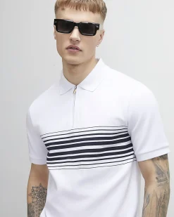White Slim Fit Stripe Lightweight Polo Shirt