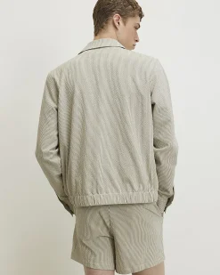 White Slim Fit Stripe Textured Jacket