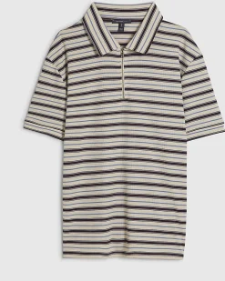 White Slim Fit Stripe Zip Polo Shirt