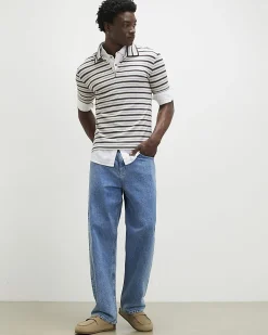 White Slim Fit Stripe Zip Polo Shirt