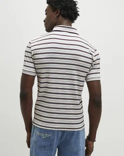White Slim Fit Stripe Zip Polo Shirt