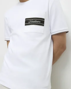 White Slim Fit Taped Pocket T-Shirt