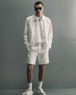 White Slim Fit Textured Overshirt