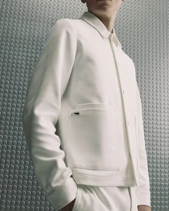 White Slim Fit Textured Overshirt