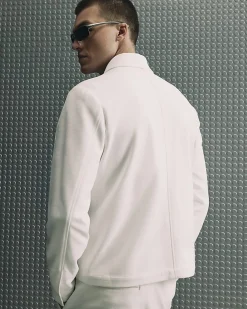 White Slim Fit Textured Overshirt