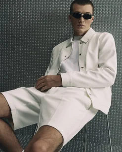 White Slim Fit Textured Shorts