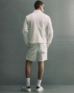 White Slim Fit Textured Shorts