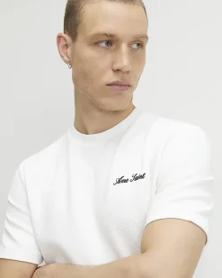 White Slim Fit Textured T-Shirt