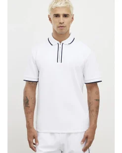 White Slim Fit Textured Zip Tipped Polo Shirt