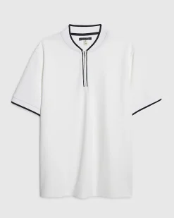 White Slim Fit Tipped Baseball Polo Shirt
