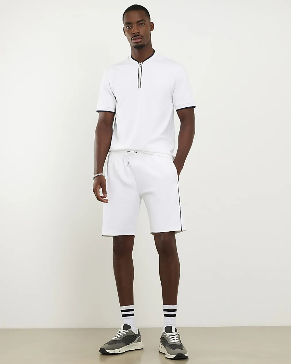 White Slim Fit Tipped Baseball Polo Shirt