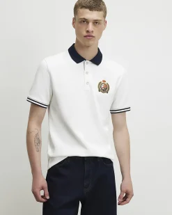 White Slim Fit Tipped Crest Polo Shirt