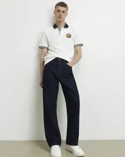 White Slim Fit Tipped Crest Polo Shirt