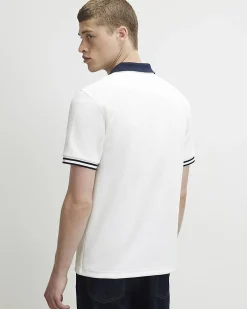 White Slim Fit Tipped Crest Polo Shirt