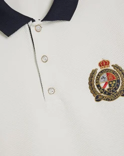 White Slim Fit Tipped Crest Polo Shirt