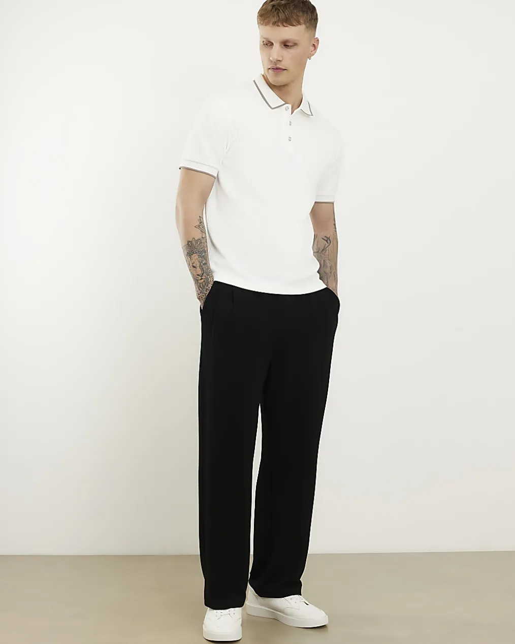 White Slim Fit Tipped Textured Polo Shirt