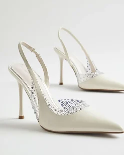 White Sparkle Slingback Perspex Court Heels