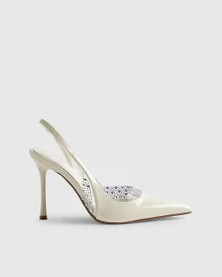 White Sparkle Slingback Perspex Court Heels