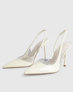 White Sparkle Slingback Perspex Court Heels