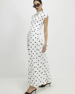 White Spot Godet Maxi Dress