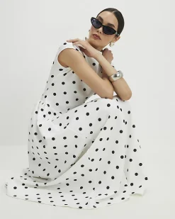White Spot Godet Maxi Dress