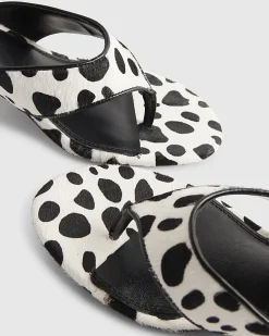 White Spot Print Toe Thong Mule Sandals