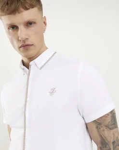 White Stretch Muscle Fit Tipped Shirt