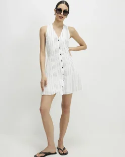 White Stripe V Neck Mini Dress