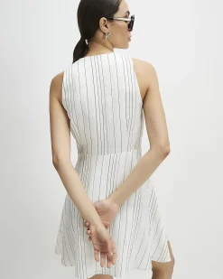 White Stripe V Neck Mini Dress