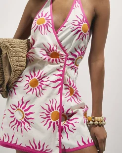 White Sun Print Halter Neck Playsuit