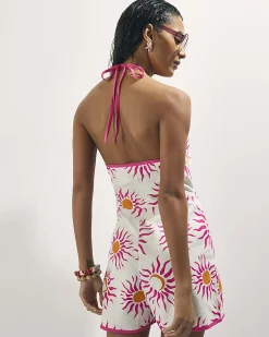 White Sun Print Halter Neck Playsuit