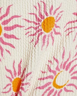 White Sun Print Textured Swimsuit