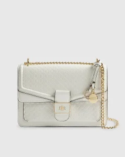 White Tab Front Chain Strap Shoulder Bag