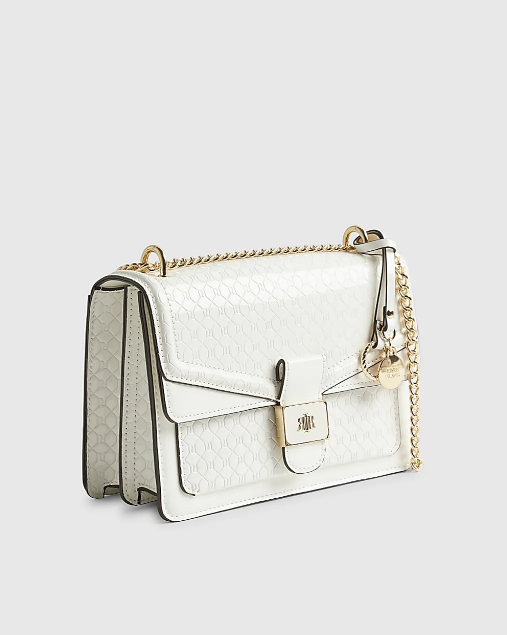 White Tab Front Chain Strap Shoulder Bag