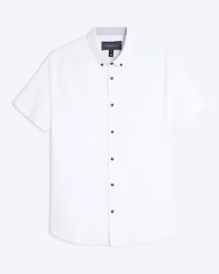 White Textured Muscle Fit Short Sleeve Shirt