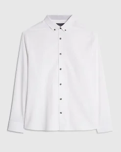 White Textured Muscle Fit Long Sleeve Shirt