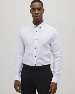White Textured Muscle Fit Long Sleeve Shirt