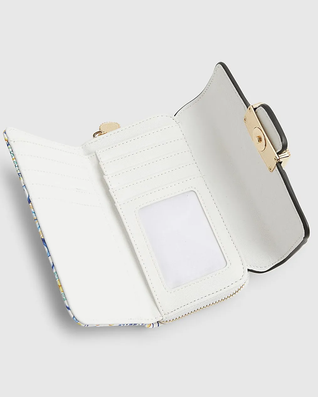 White Tile Print Flap Purse