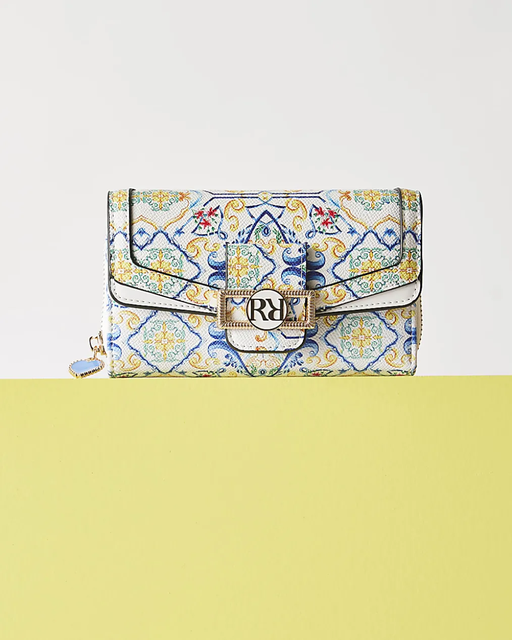 White Tile Print Flap Purse