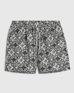 White Tile Print Swim Shorts